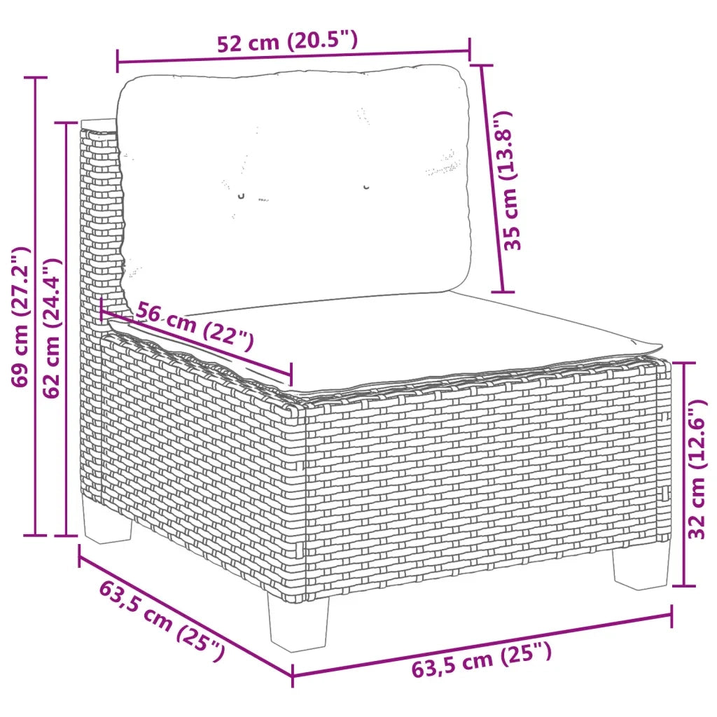 Divano Giardino Senza Braccioli con Cuscini Grigio Polyrattan 365906