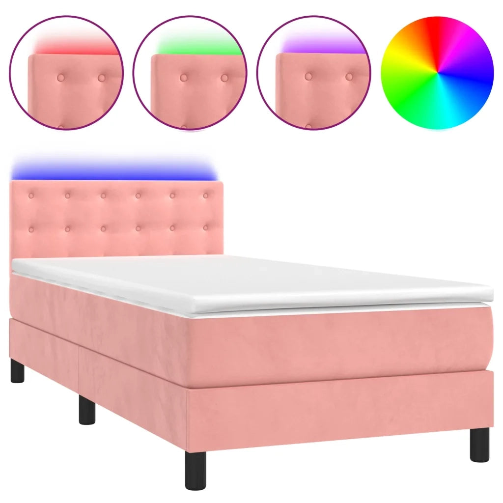 Letto a Molle con Materasso e LED Rosa 90x190 cm in Velluto 3134620