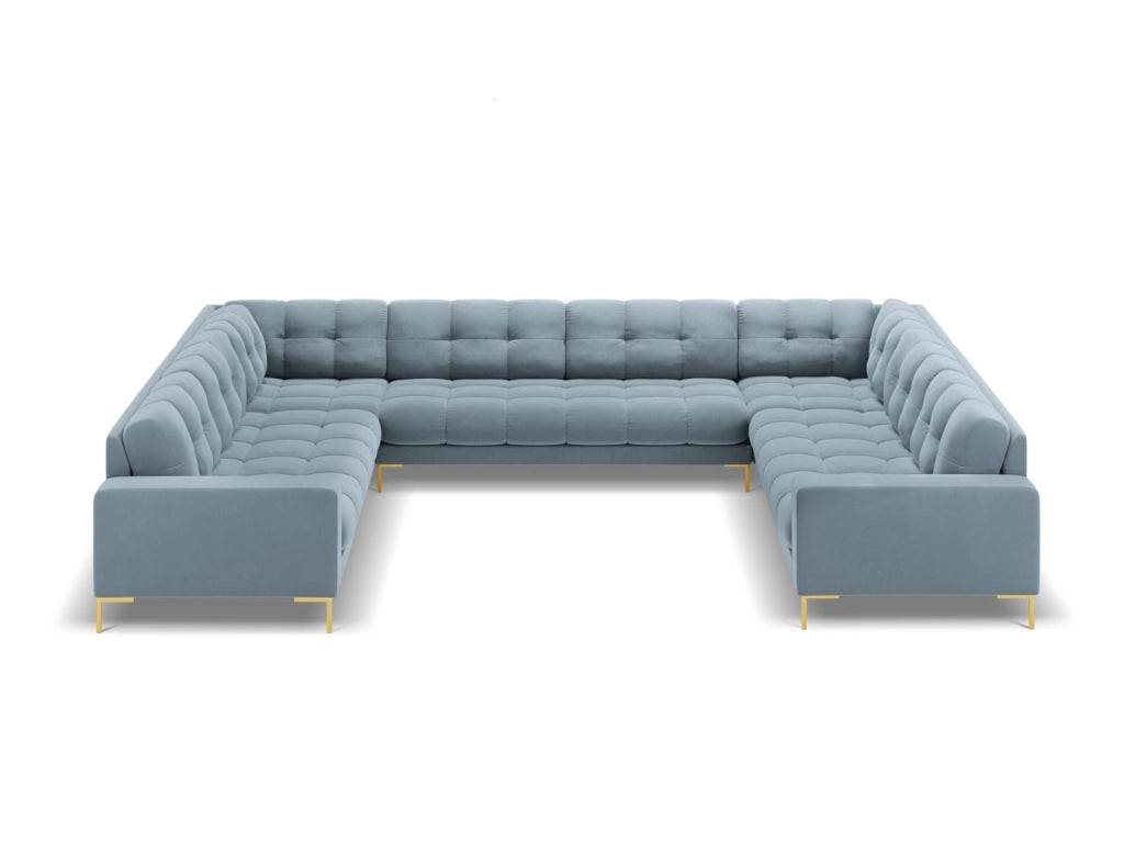 Cosmopolitan Design - Divano panoramico "Bali" 9 posti in velluto azzurro 