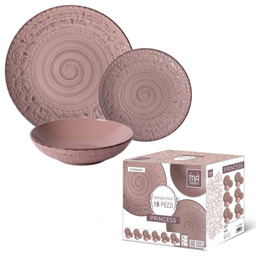 MAURY'S PRINCESS SERVIZIO DI PIATTI IN CERAMICA DA 18 PEZZI FONDO ROSA
