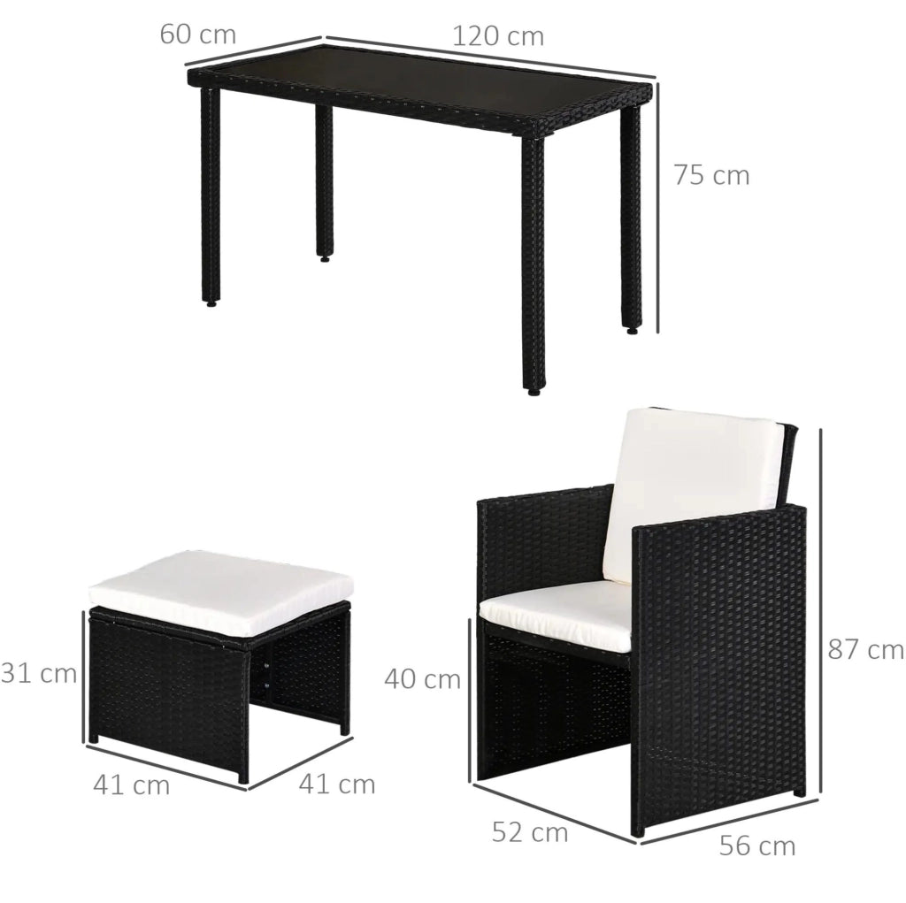 Set da pranzo da giardino in polyrattan 11 pezzi con cuscini neri, resistente alle intemperie per esterni e interni