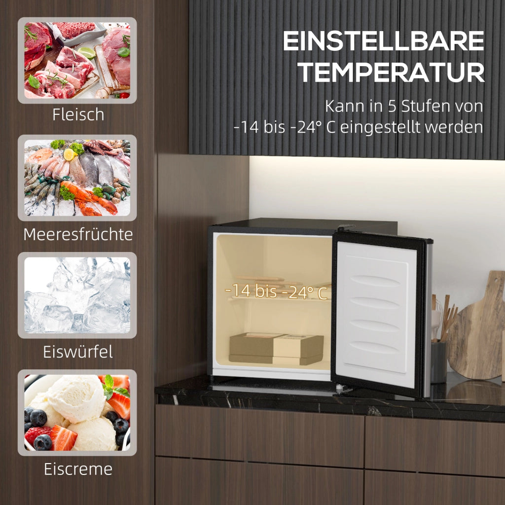 Mini congelatore compatto 35 L con porta reversibile, temperatura regolabile -14 a -24℃, 47 x 44,2 x 48,8 cm, argento per casa e ufficio