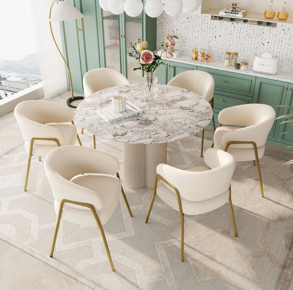 SEDIA DA PRANZO Bianca in fleece con gambe dorate