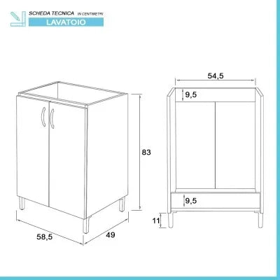 Mobile lavanderia da interno 60 cm olmo con strofinatoio incluso