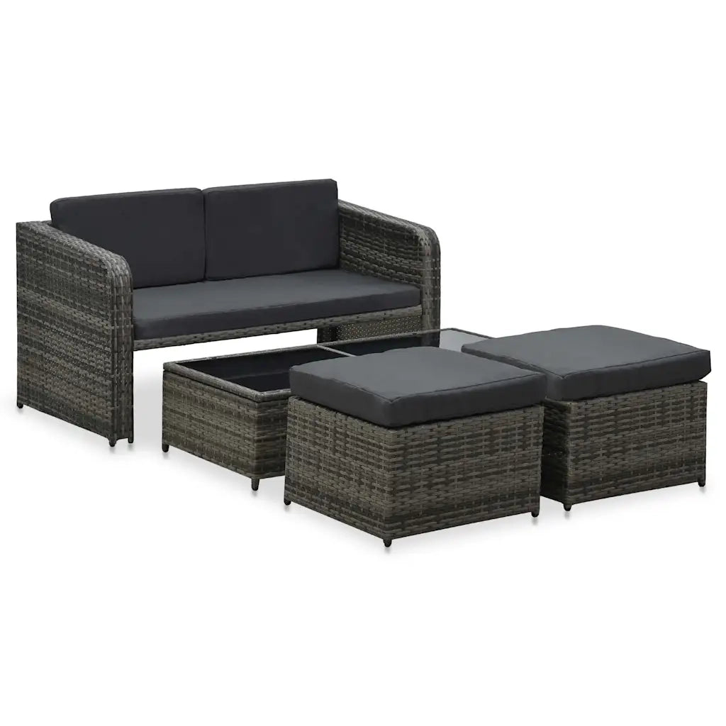 Set Divani da Giardino 4 pz con Cuscini in Polyrattan Antracite 48196