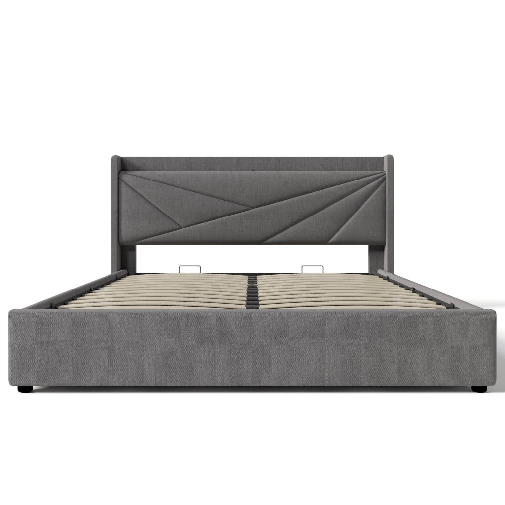 Letto matrimoniale contenitore 180x200 grigio con testiera USB e Tipo C