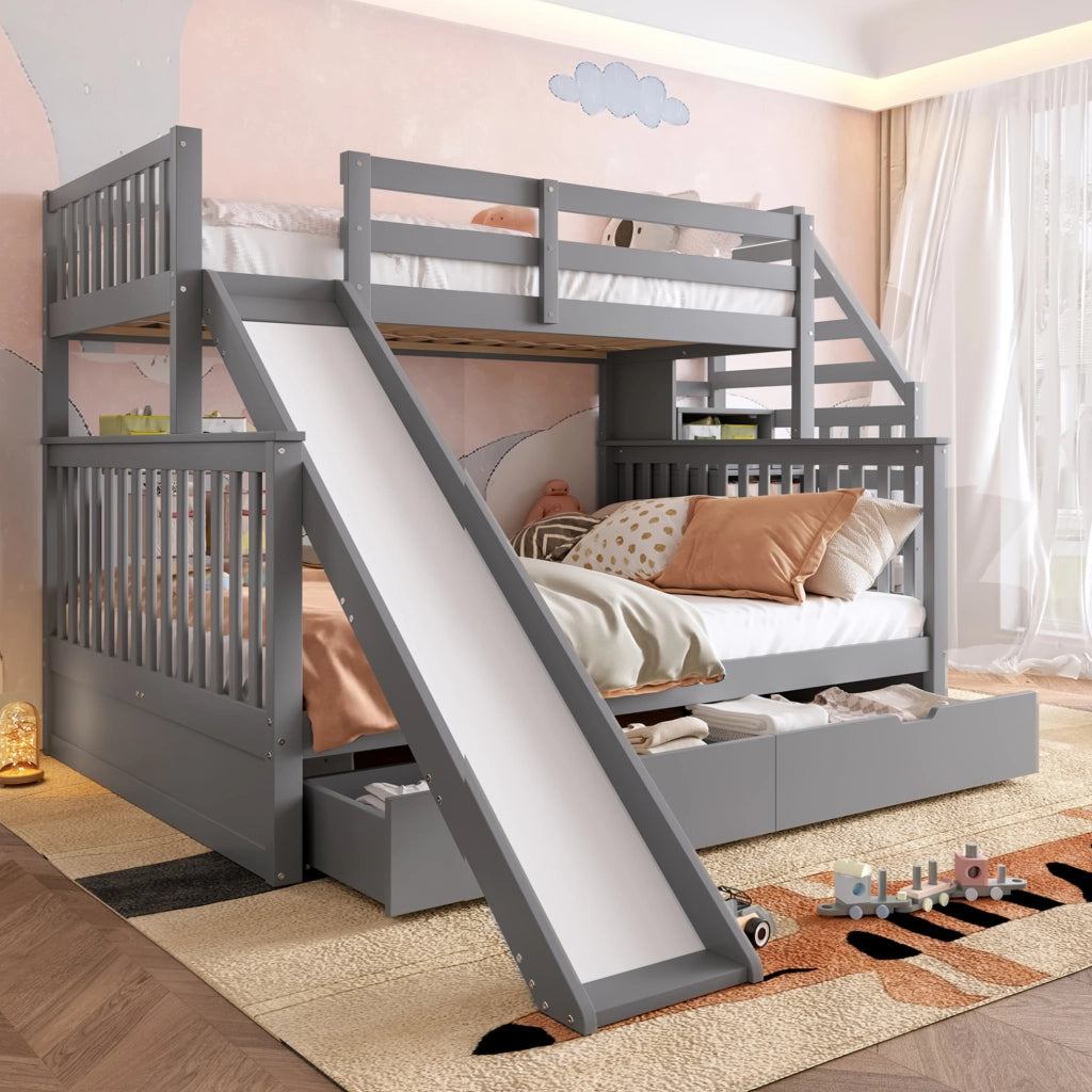 Letto a castello 90x200/140x200 cm con scivolo e cassetti