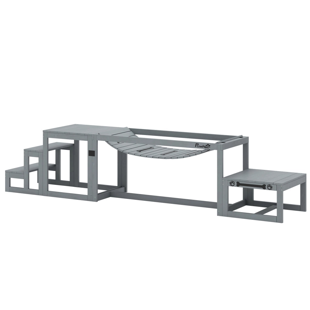 Set Agility per Cani 3 Pezzi ¨C Xylo ¨C Ponte Scala Piattaforma Legno Abete 117x50x56cm Grigio