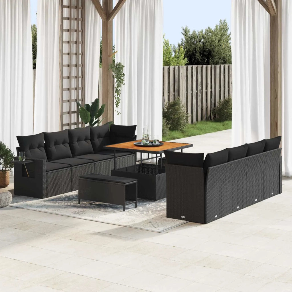 Set Divano da Giardino con cuscino 11 pcs Nero Poly Rattan 3361724