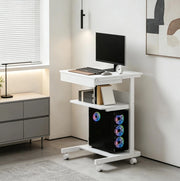 Scrivania per computer con ruote, 56x51 cm, con cassetto, ripiano e supporto CPU, per ufficio e home office, bianca