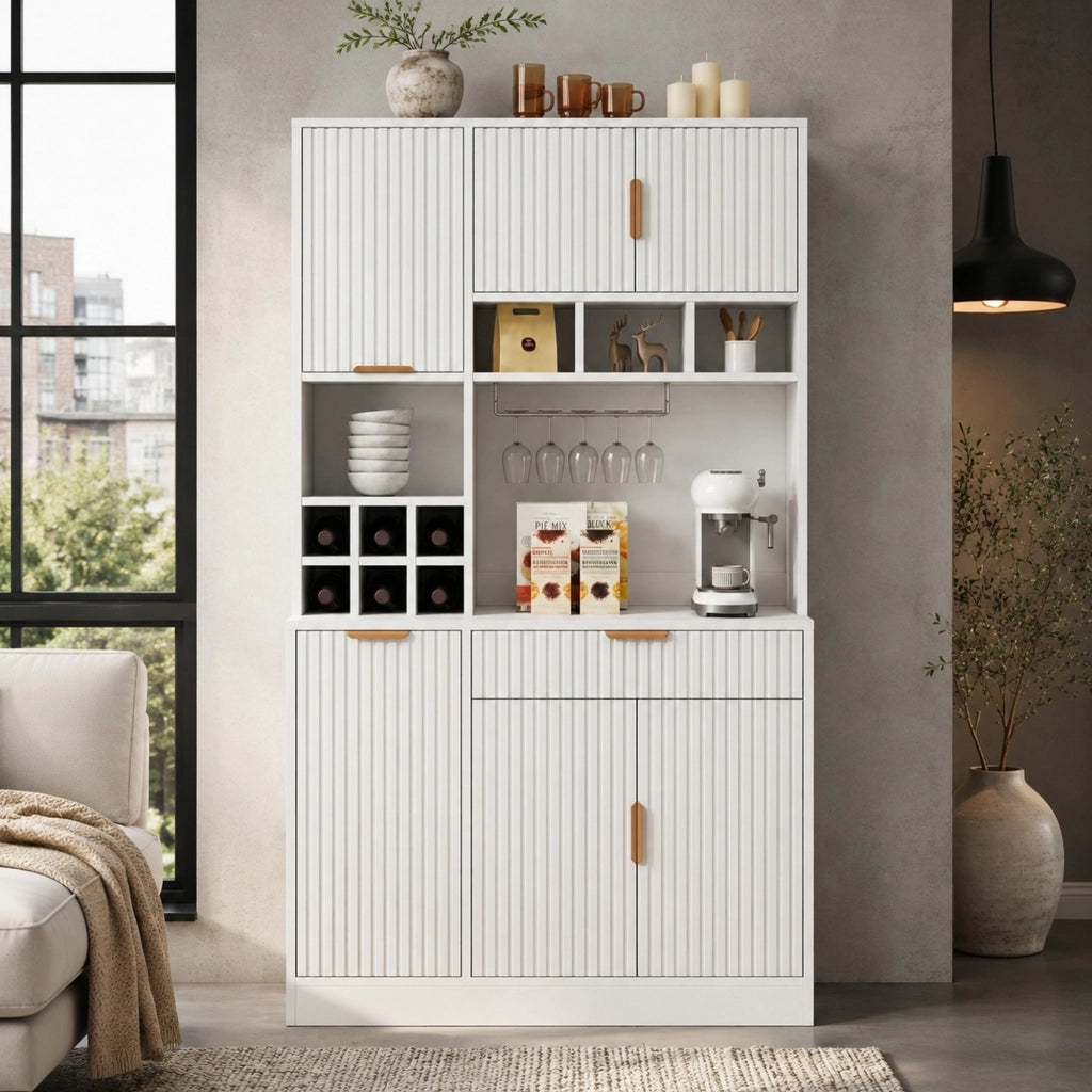 Credenza alta da cucina 100x40x175 cm con prese USB-A e USB-C; bianco