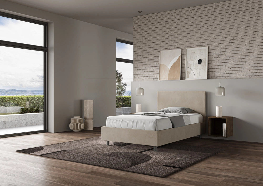 Letto Singolo 100x190 cm con Rete e Contenitore Adele Sabbia