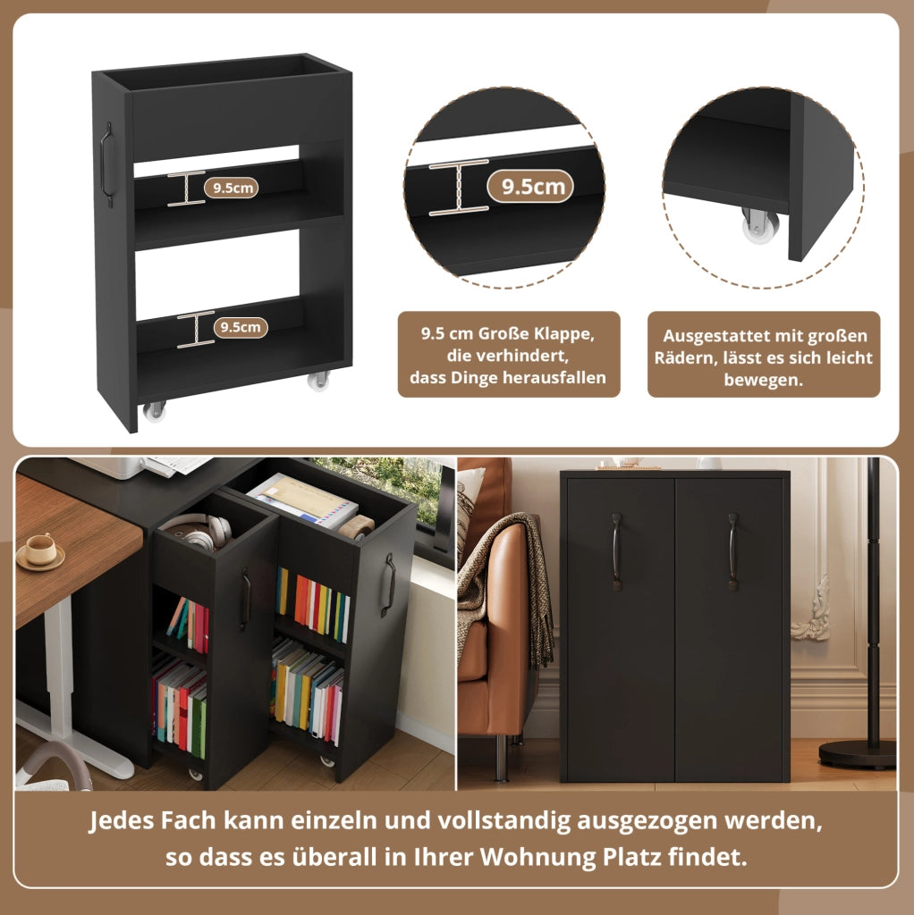 Libreria mobile con ruote; moduli reversibili; 52x50x75 cm; nero