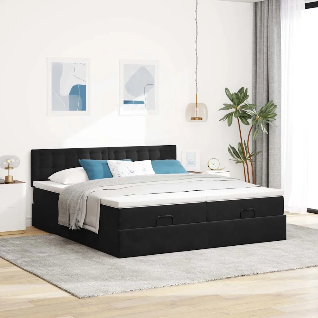 Struttura Letto Pouf con Materassi Nero 200x200 cm Velluto 3312967