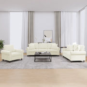 Set di Divani 3 pz con Cuscini Crema in Velluto