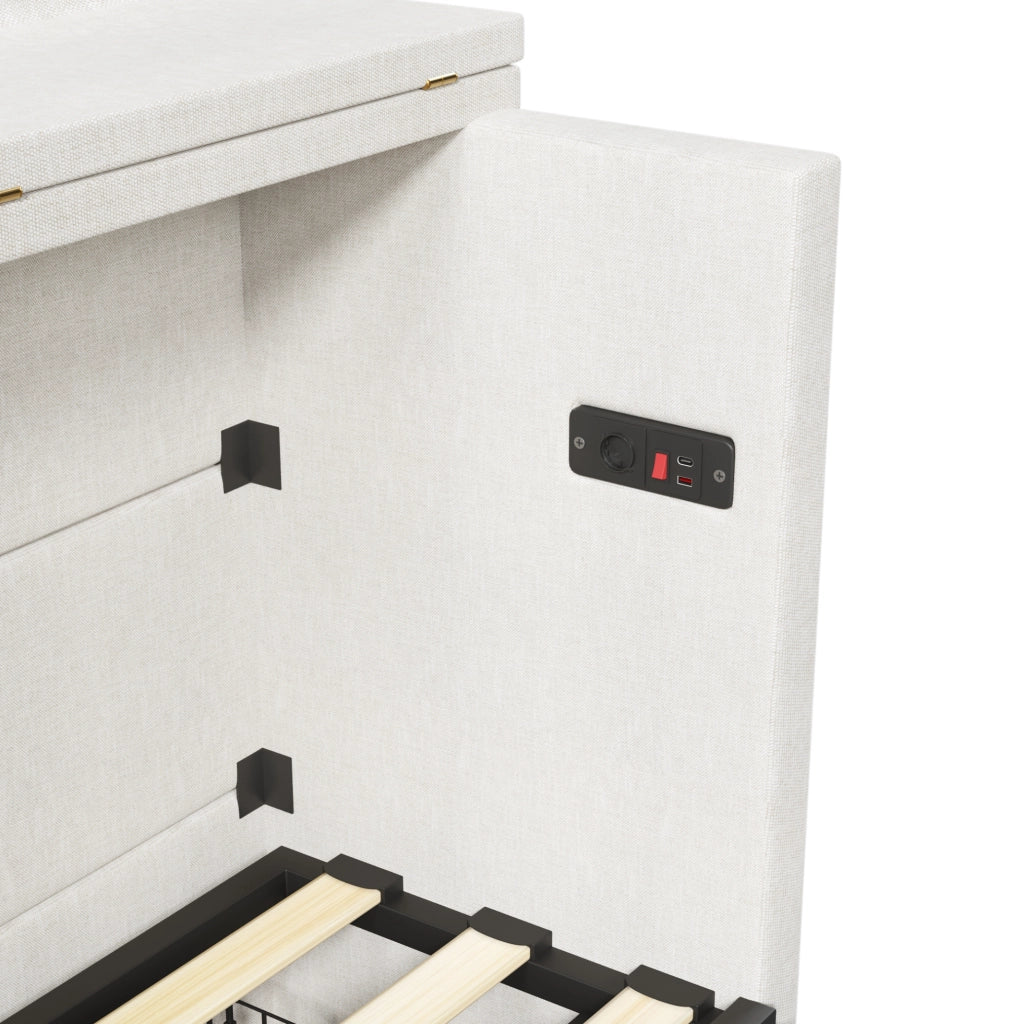 Letto a scomparsa mobile 140x200 cm beige con USB e cassetto