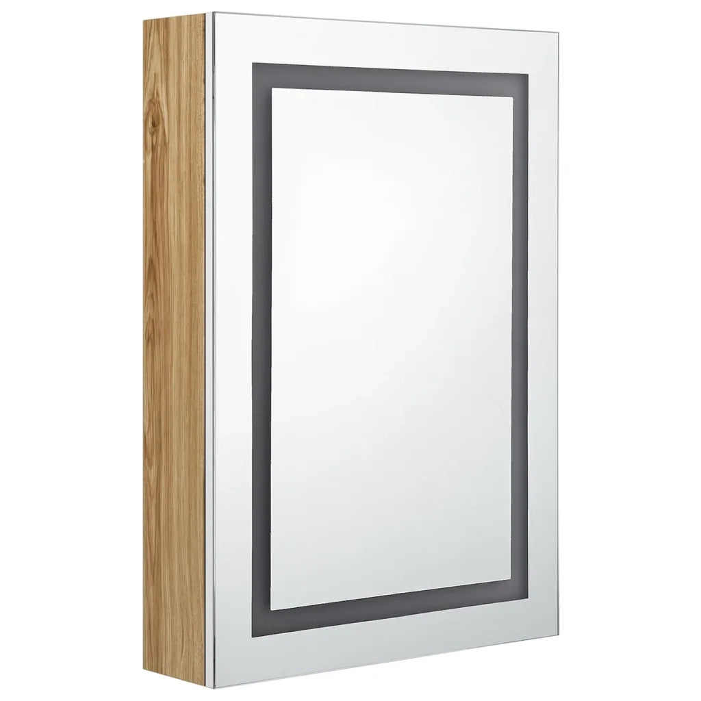 Armadietto Bagno con Specchio e LED Bianco e Rovere 50x13x70 cm 326493