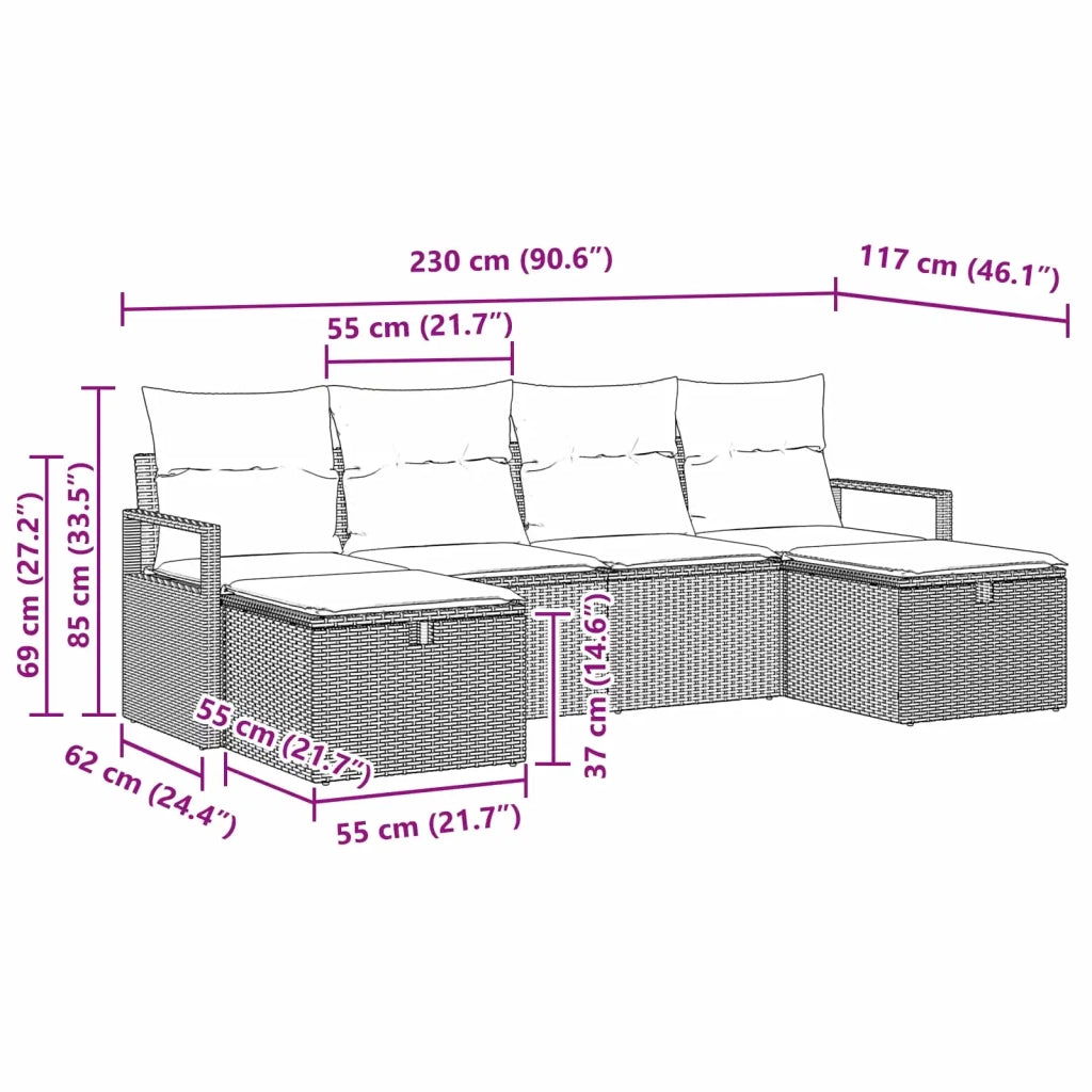 Set di divani con cuscino 6 pcs Grigio e Blu Navy polyrattan 3359224