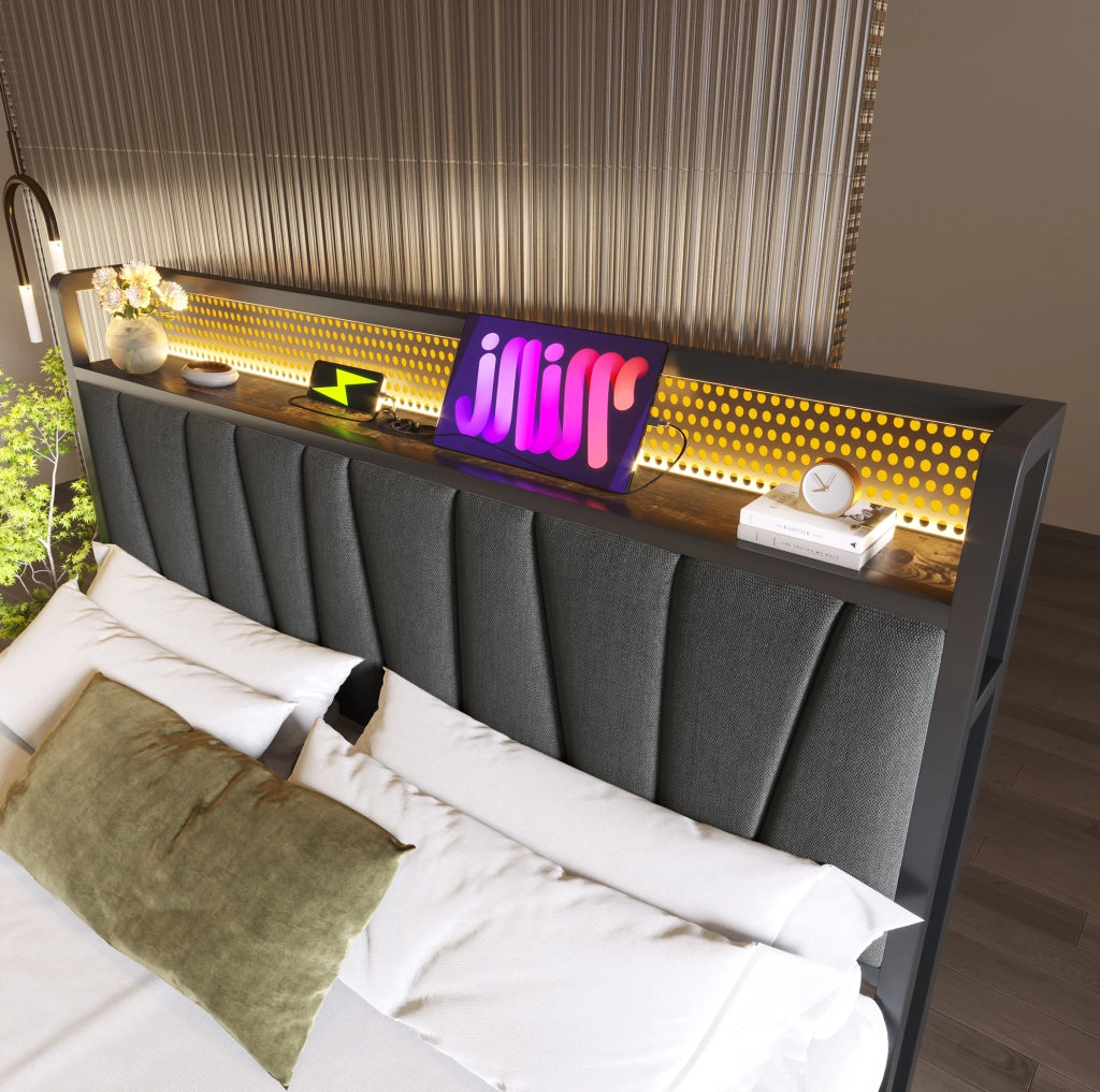 Letto matrimoniale 180x200 cm grigio con LED RGBW e USB