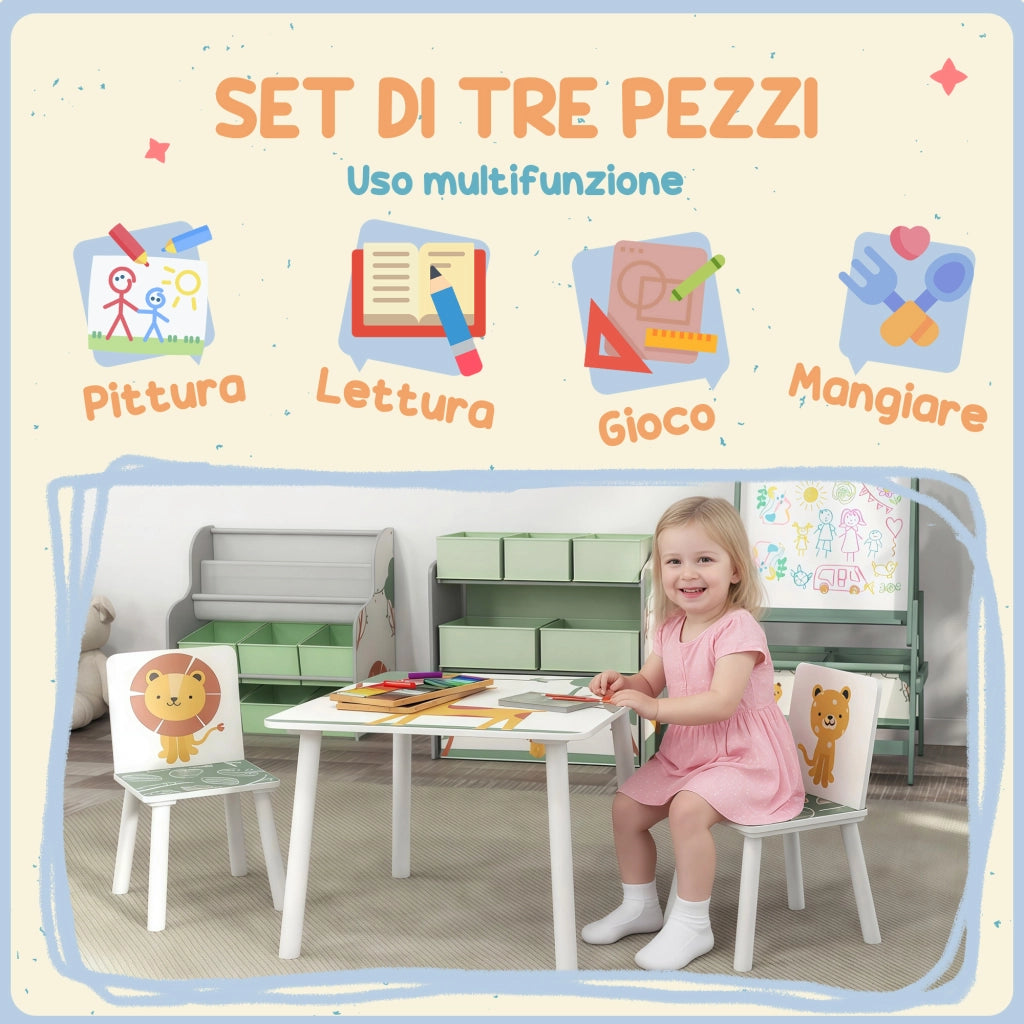 Cameretta per Bambini con Tavolo e 2 Sedie ¨C Minimal ¨C Verde, 3-8 Anni