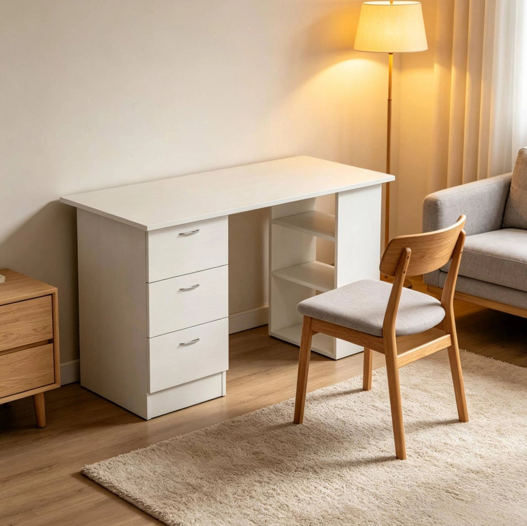 Scrivania per Computer con 3 Cassetti e 3 Ripiani 120 x 49 x 72 cm Bianca - Ideale per Studio e Camera da Letto