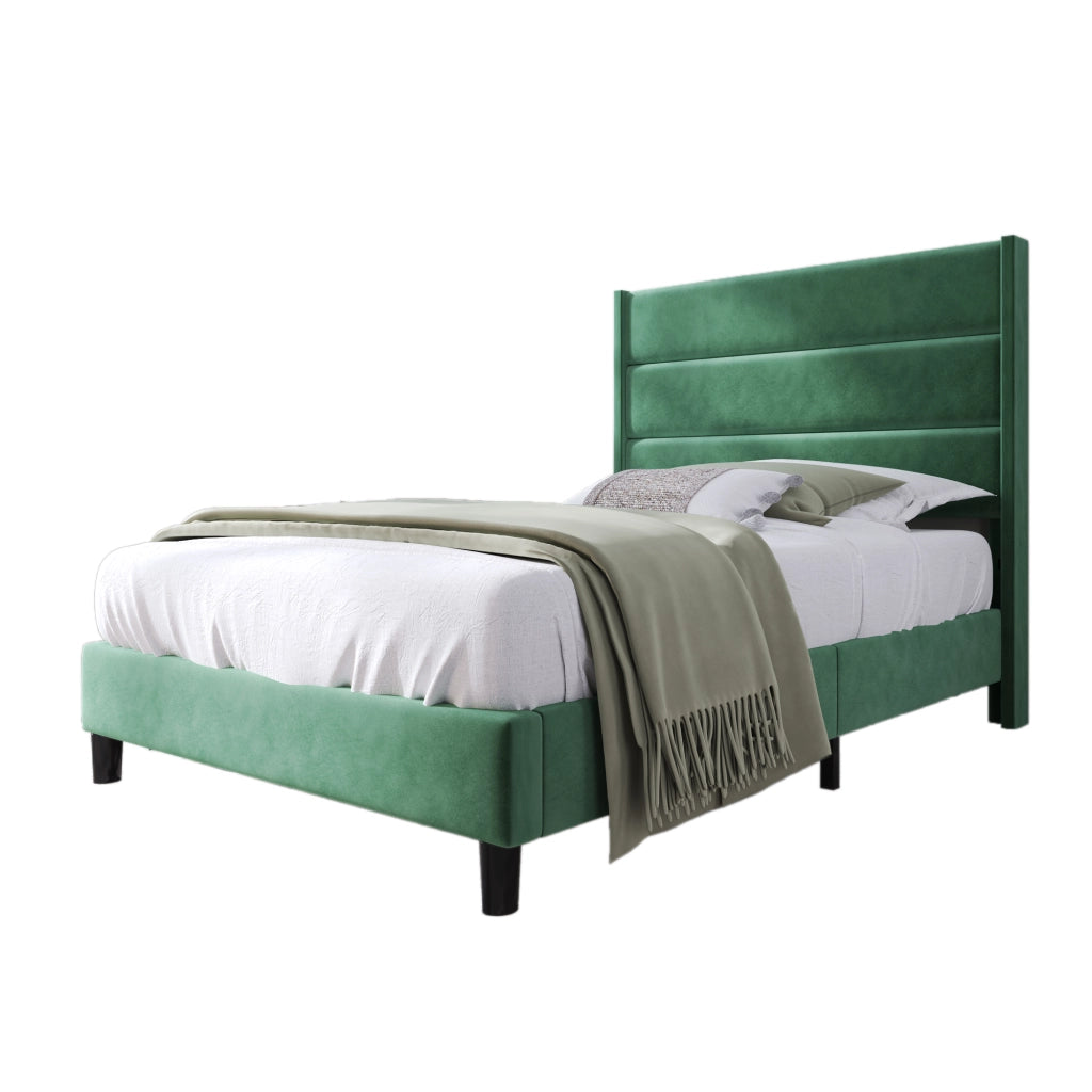 Letto singolo imbottito 90x200 cm in velluto verde scuro