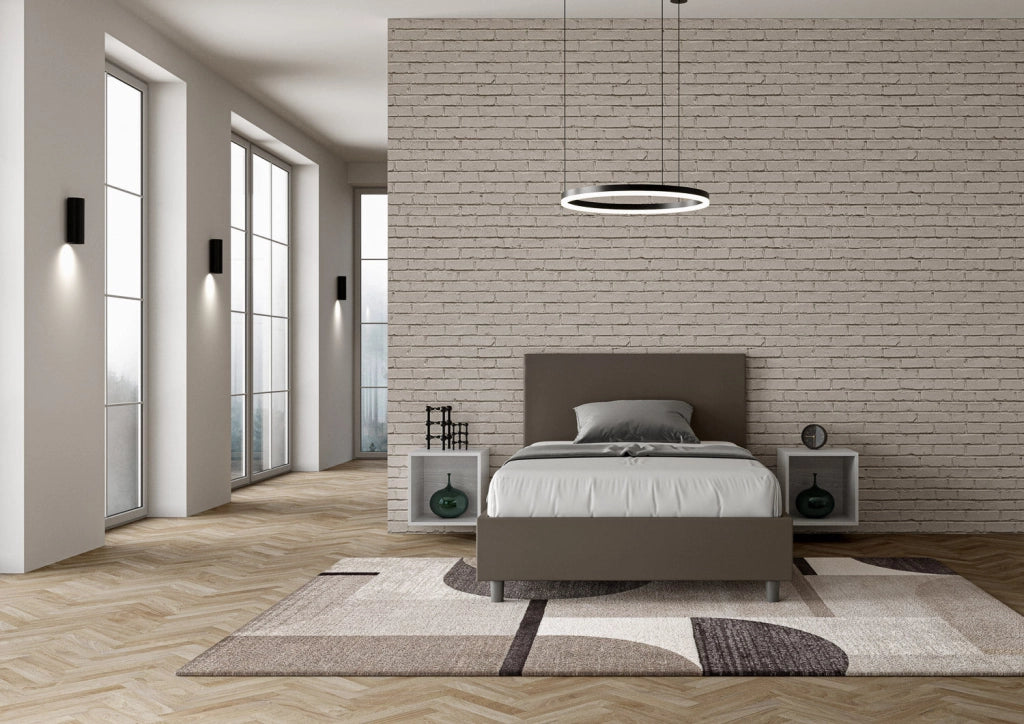 Letto 1 Piazza e Mezzo 120x200 cm con Rete e Contenitore Adele Cappuccino