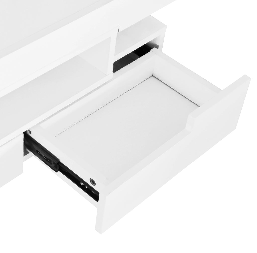 TAVOLO DA CAFFÈ 80x50x36 cm Bianco lucido con LED e 4 cassetti