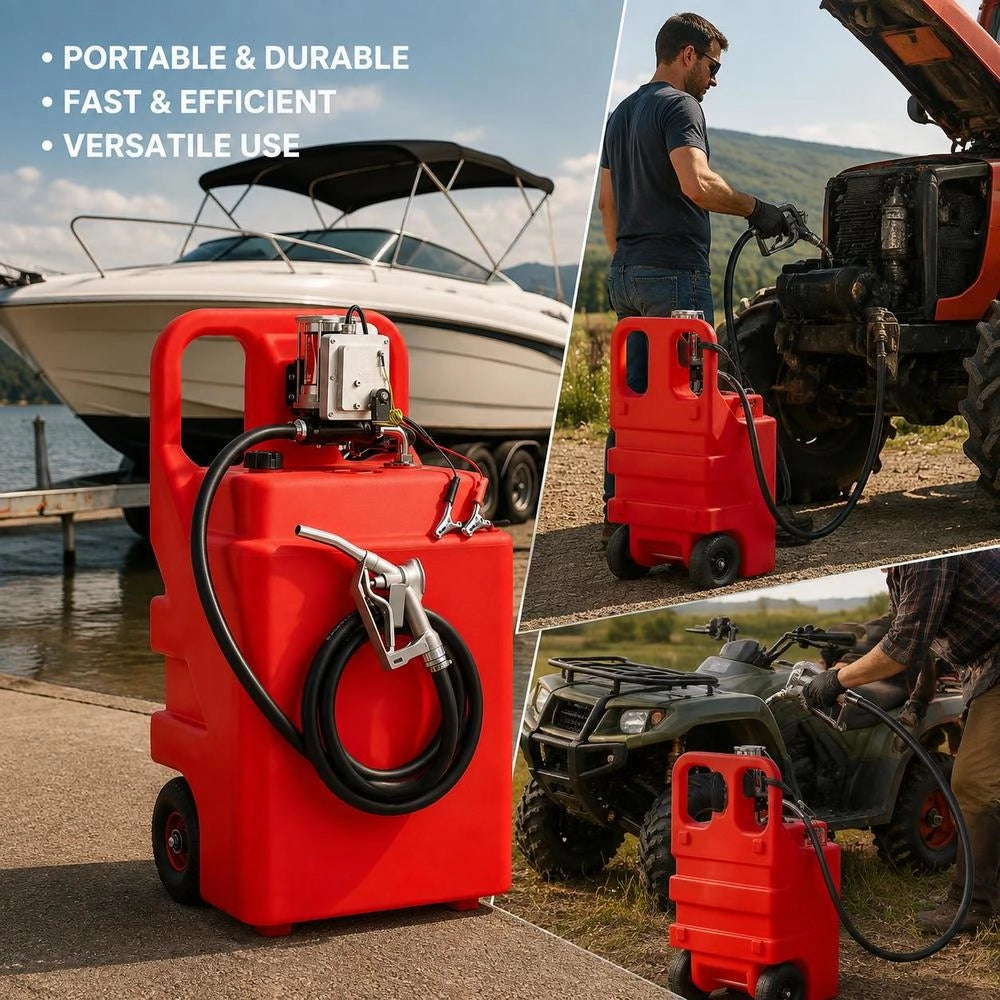 Fuel Caddy, 32 Gallon, Portable Fuel Tank With 12V DC 15 GPM Electric Fuel Transfer Pump, 13 Ft Delivery Hose & Aluminum Alloy Manual Nozzle, Gas Caddy For Motorboats, ATVs, Diesel & Gasoline
