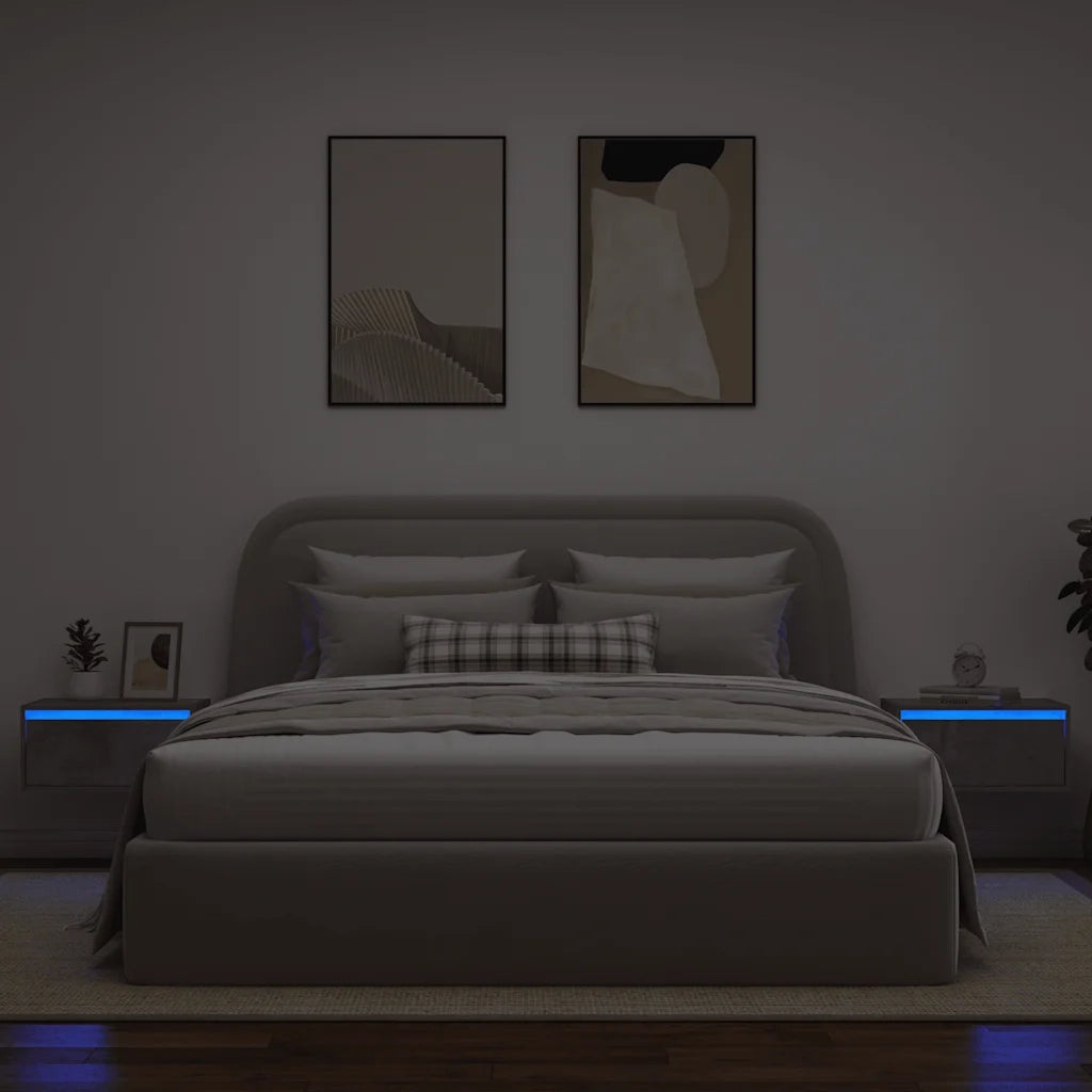 Comodini a Parete con Luci LED 2 pz Grigio Cemento 860218