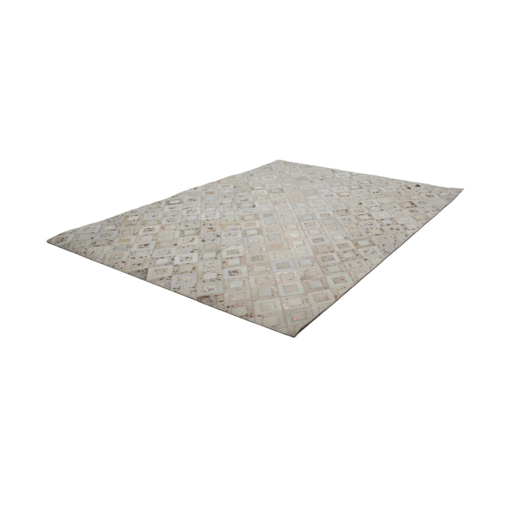 Tappeto di design Dazzle in pelle beige con effetti metallici