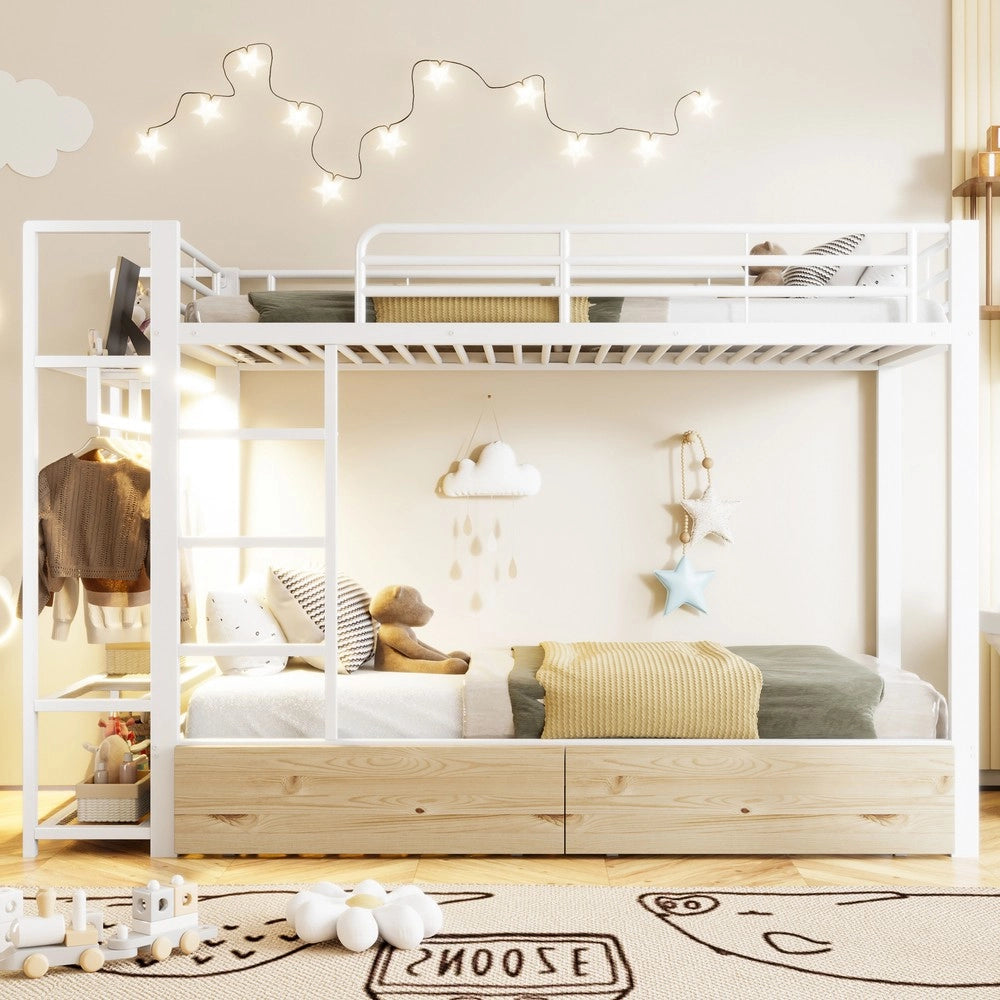 Letto a Castello con LED e Cassetti ¨C Xylo ¨C Bianco, 90x200 cm
