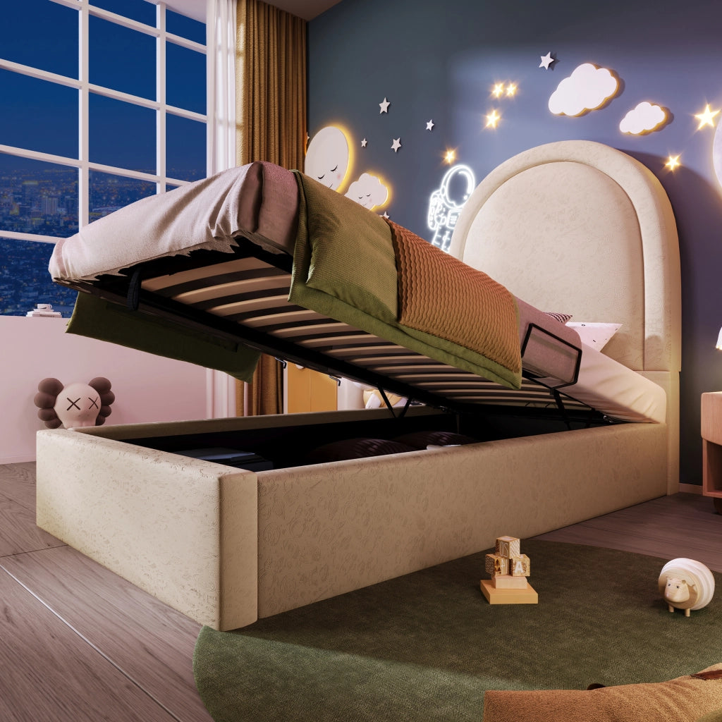 Letto imbottito beige 90x200 cm con materasso