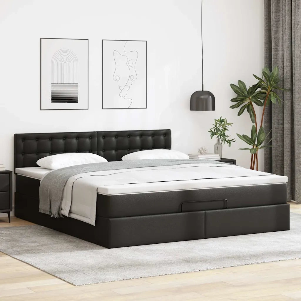 Pouf Letto con Materassi e LED Nero 160x200cm Similpelle 3312162