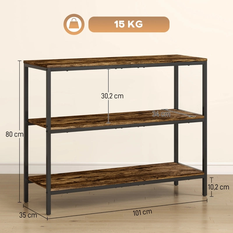 Tavolo consolle 101x35x80 cm a 3 livelli marrone rustico