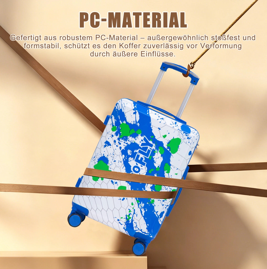 Set Valigie Rigide 3 Pezzi in PC con Stampa a Macchie e Lucchetto a Combinazione, Blu - 20", 24", 28"