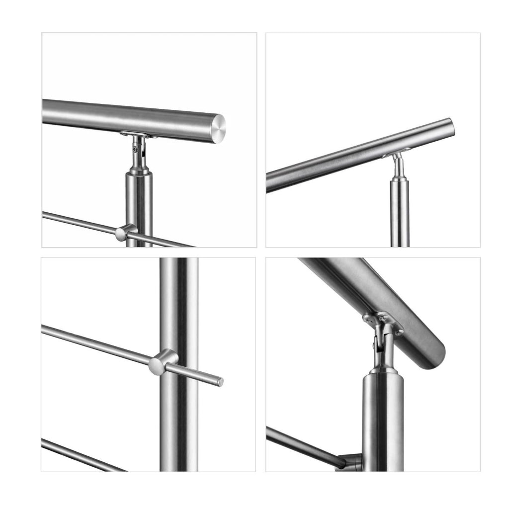 Ringhiera Balaustra Corrimano in acciaio inox 304 spazzolato 120x106cm per interni ed esterni 3 barre trasversali