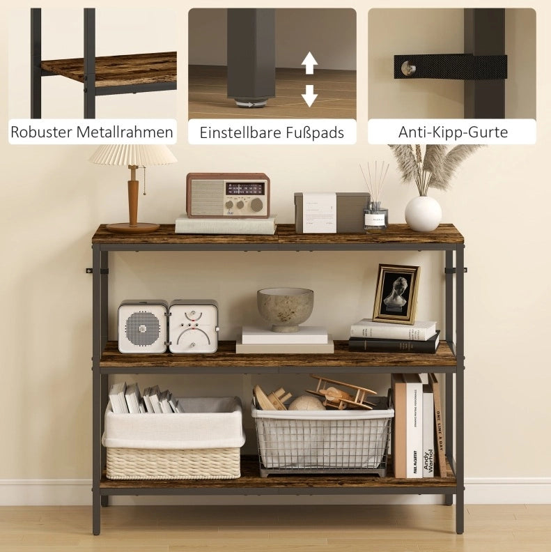 TAVOLO CONSOLLE 101x35x80 cm Legno Marrone Rustico, 3 ripiani