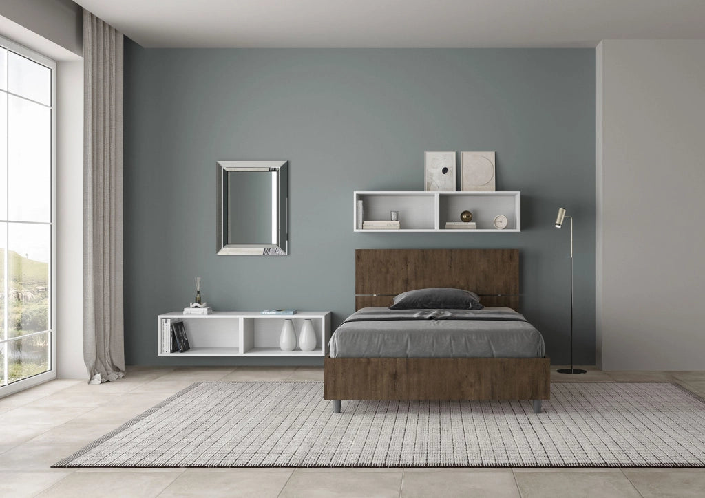 Letto 1 Piazza e Mezzo 120x190 cm con Rete Demas Testata Dritta Noce