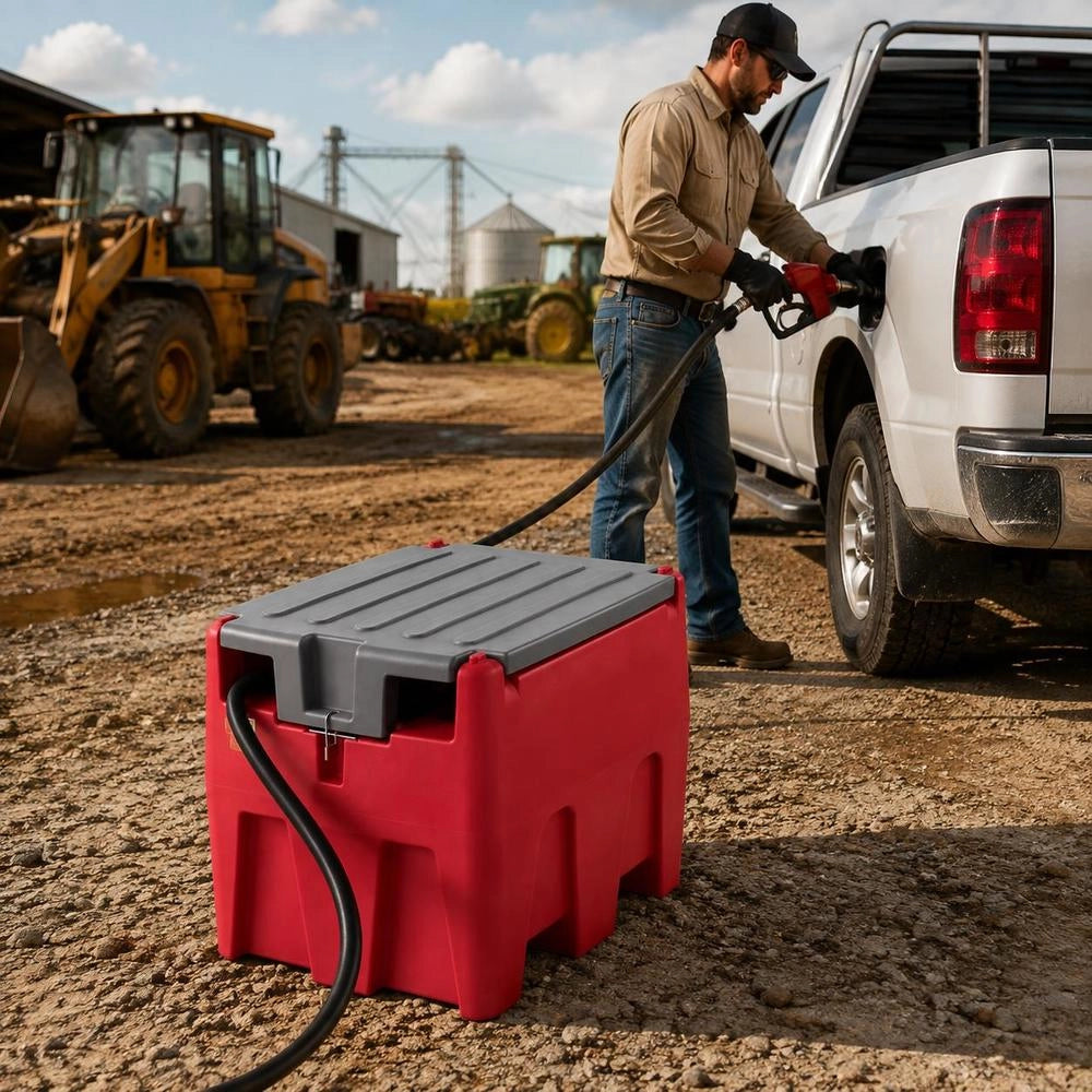 Portable Diesel And Petrol Tank, 220 L, 45 L/min Flow Rate, Diesel Fuel Tank With 12 V Transfer Pump, 4 M Hose, Automatic Refueling Nozzle, Transfer Tank For Fuel Transport, Red
