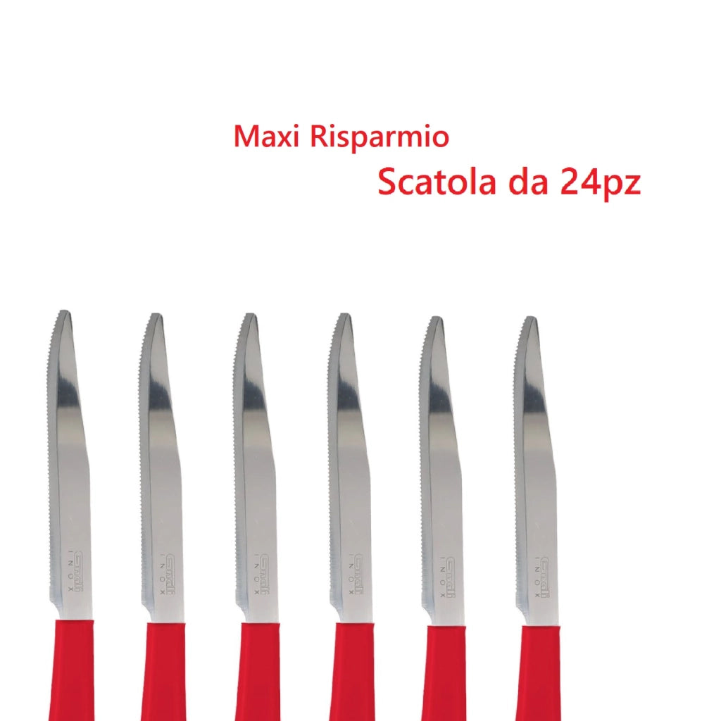 Coltelli Bistecca 24pz Manico in Polipropilene Doppia Affilatura 22cm Rosso