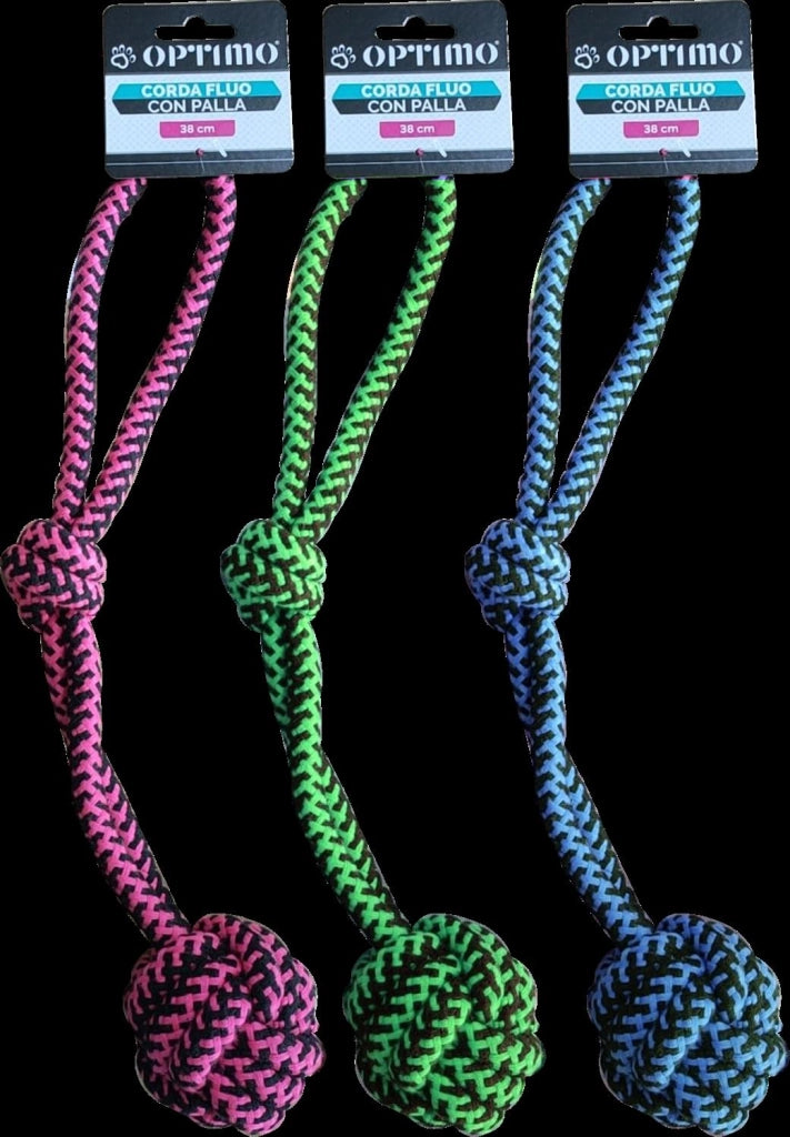 CORDA FLUO CON PALLA 38 CM IN COLORAZIONE ASSORTITA GIOCO IDEALE PER IL TUO CANE