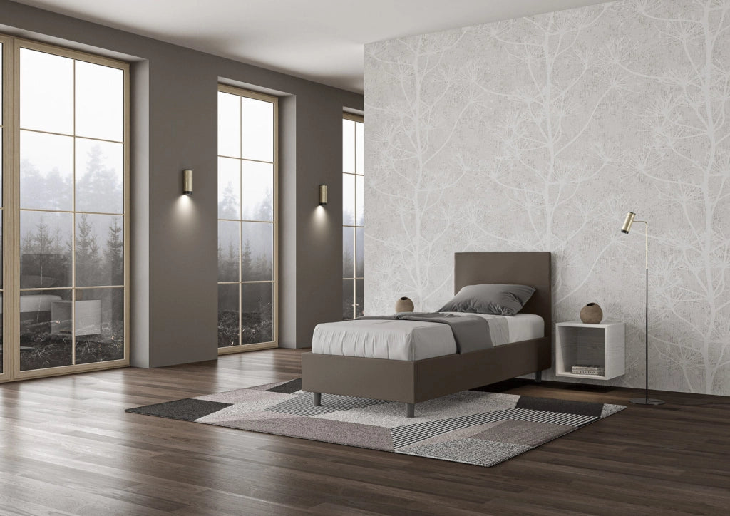 Letto Singolo 80x200 cm con Rete e Contenitore Adele Cappuccino