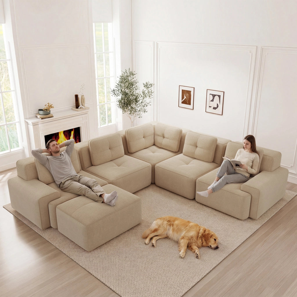 Divano Angolare Modulare 2 Posti ¨C Xylo ¨C Velluto a Coste, Beige