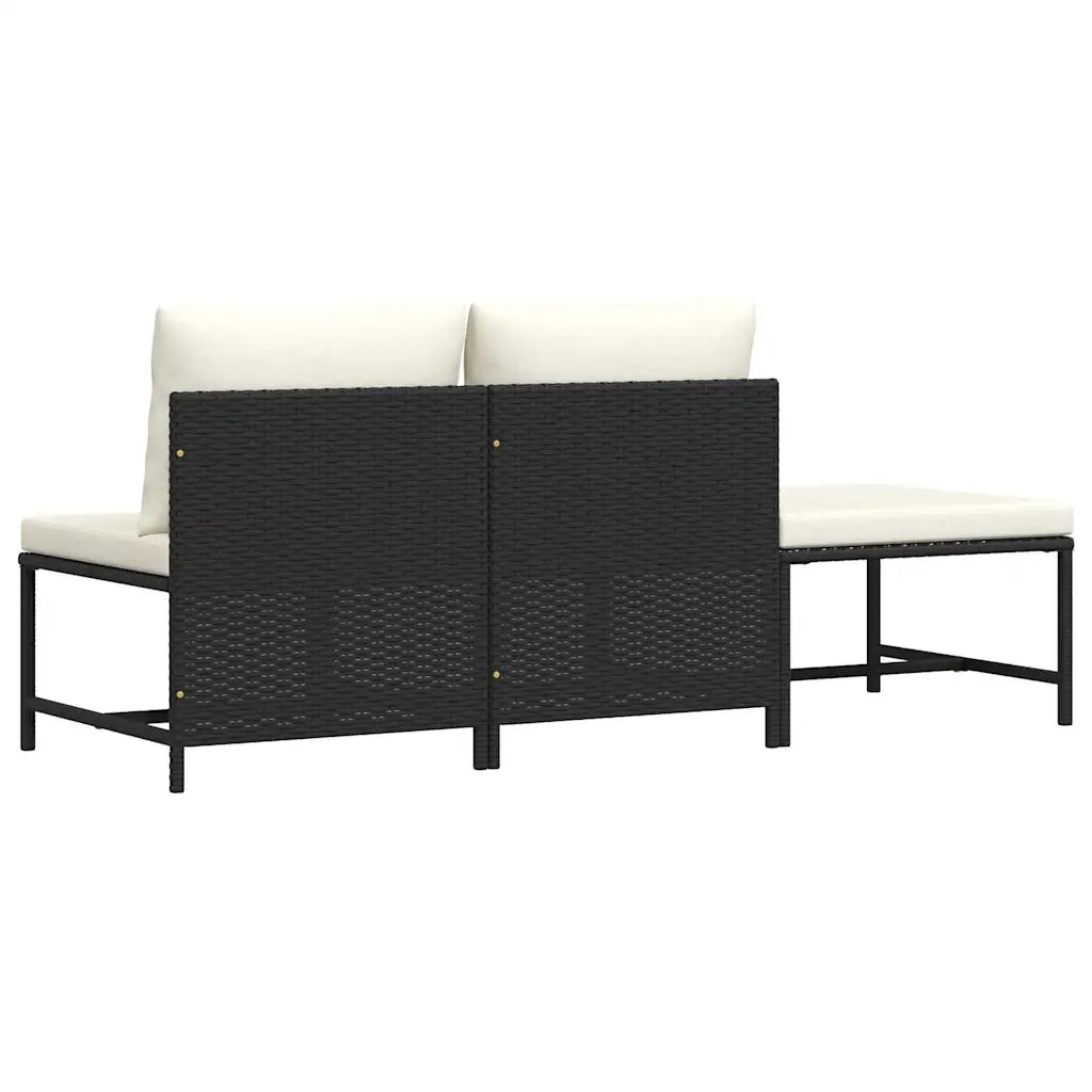 Set Divani da Giardino 3 pz con Cuscini in Polyrattan Nero 313514