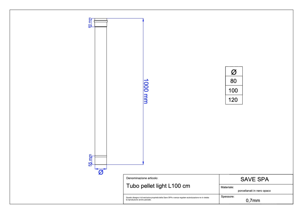 TUBO PER STUFE A PELLET 'LIGHT' Ø 80x1000 mm - SAVE