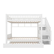 Letto a castello per bambini con letto estraibile, armadio, ripiani e scaletta contenitore, 90x200 cm, bianco