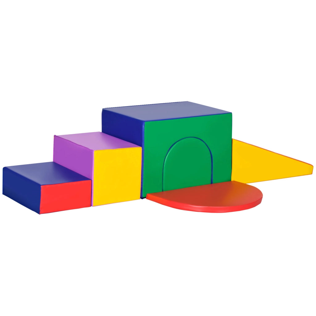 Set 7 Blocchi Gioco Morbidi per Bambini in Schiuma EPE ed Ecopelle con Scala e Rampa Multicolore