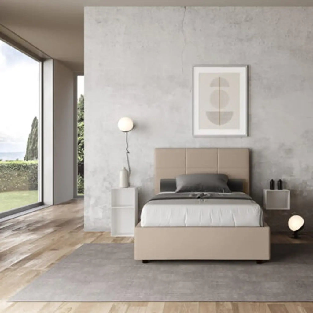 Letto una piazza e mezza senza rete imbottito 120x190 similpelle tortora Mika