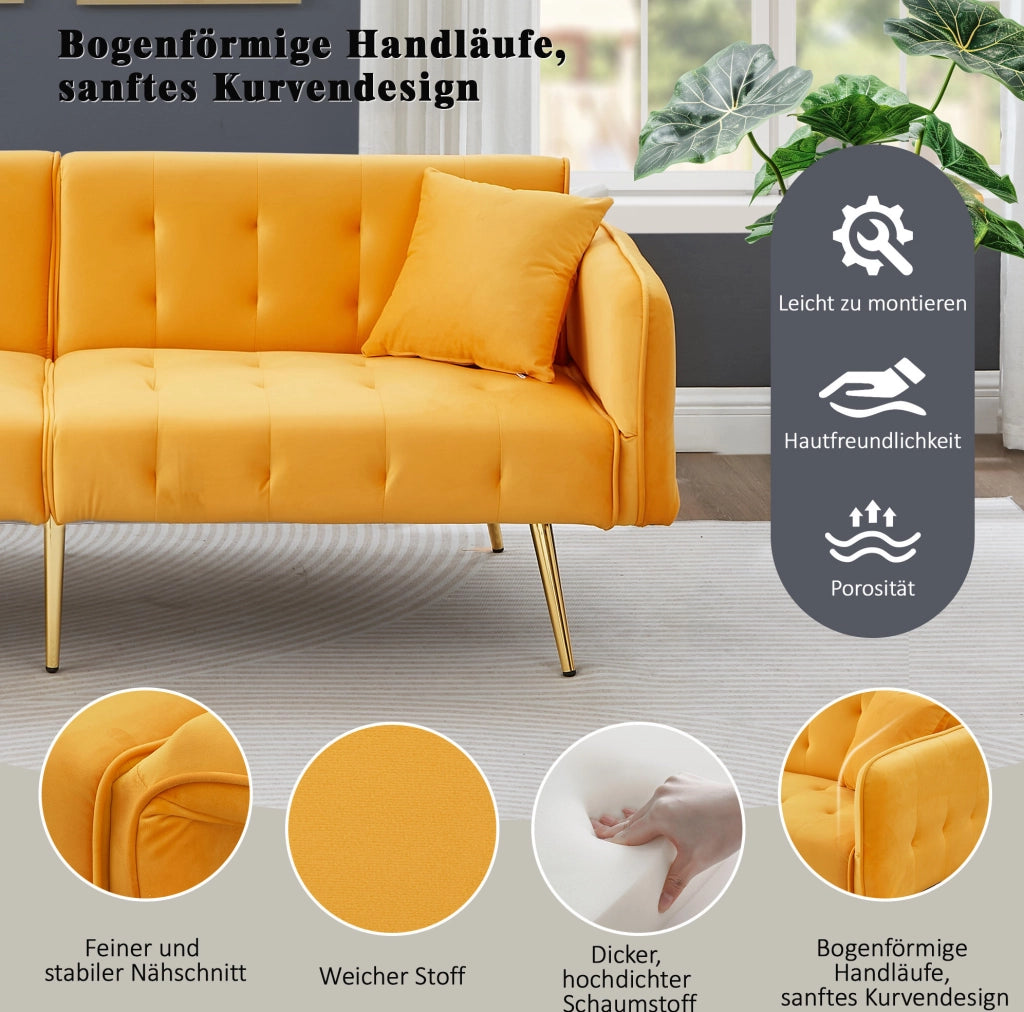 DIVANO LETTO 2 POSTI 215 x 81,5 cm Velluto Giallo